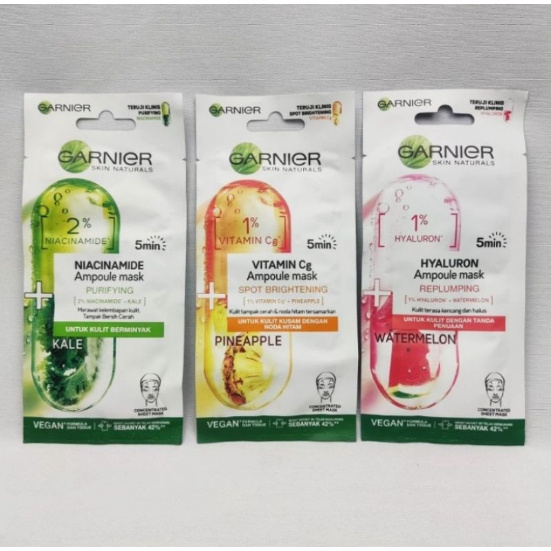 [WAJIB COBAIN] Garnier Ampoule Mask Vitamin C + Pineapple/ Niacinamide + Kale/ Hyaluronic + Watermelon