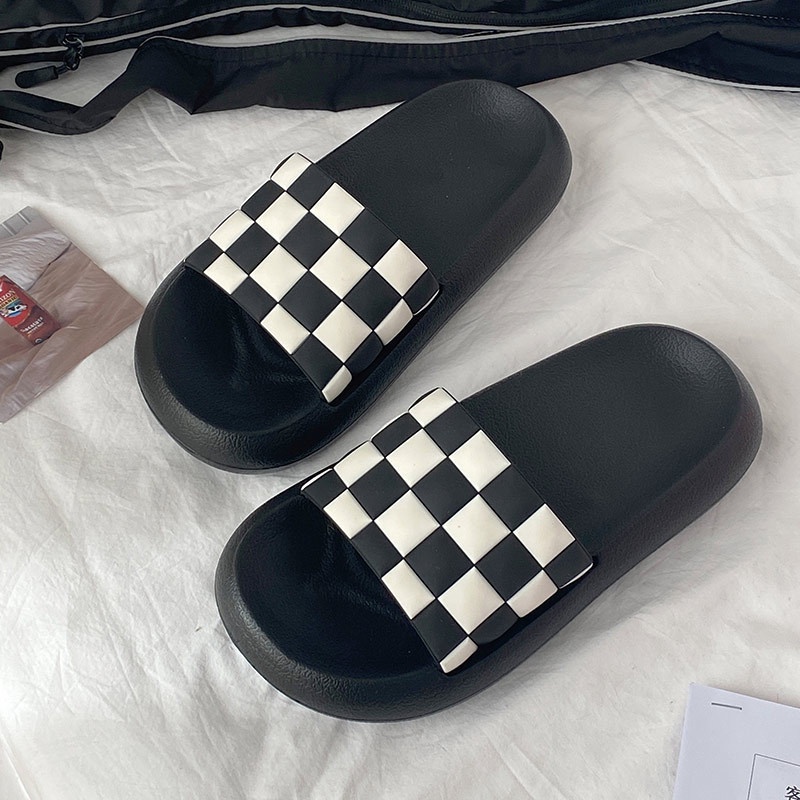 BV.ID SD894 Sandal Rumah Slop motif kotak- kotak catur Sendal Karet  Karet Empuk Home Anti Slip Wanita Pria Gaya Korea