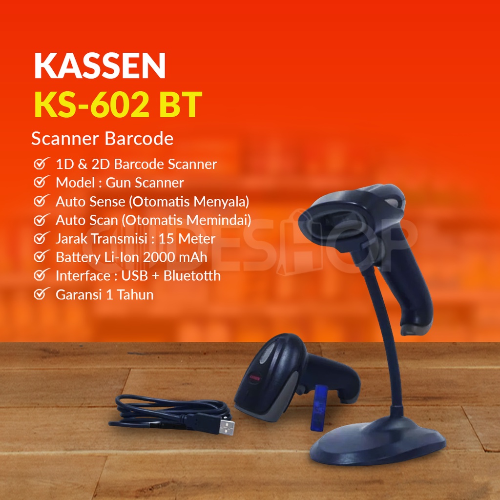 KASSEN KS-602 2D Barcode Scanner 1D/2D Auto Scan &amp; Sense USB + Stand