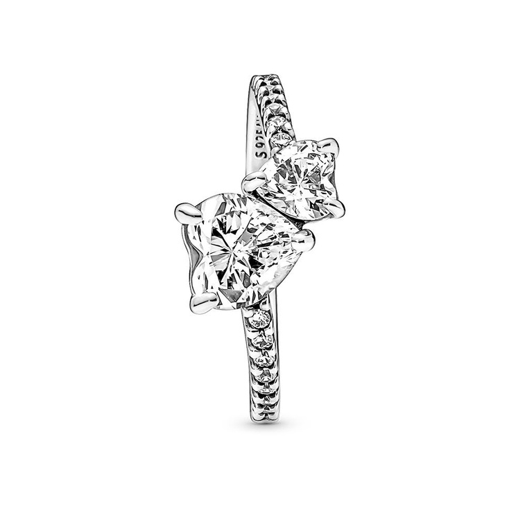 Pandora Cincin Sterling Silver 925 Desain Hati Ganda Hias Cubic Zirconia Untuk Wanita