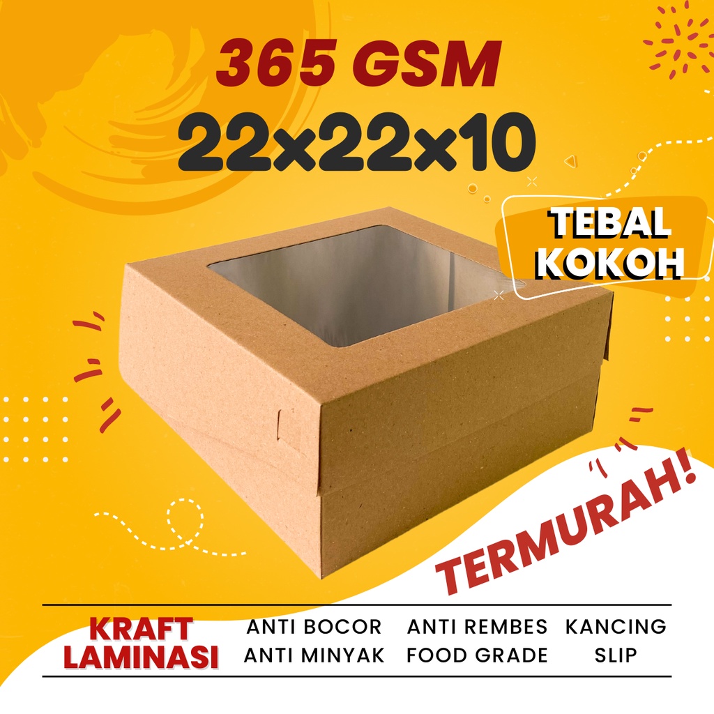 

Kotak Kue Tart Box Chiffon Cake Pudding Kraft Jendela 22x22x10