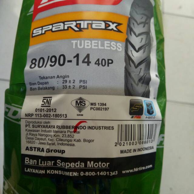 BAN LUAR MATIC FDR 80/90 - 14 80/90-14 SPARTAX TUBELESS