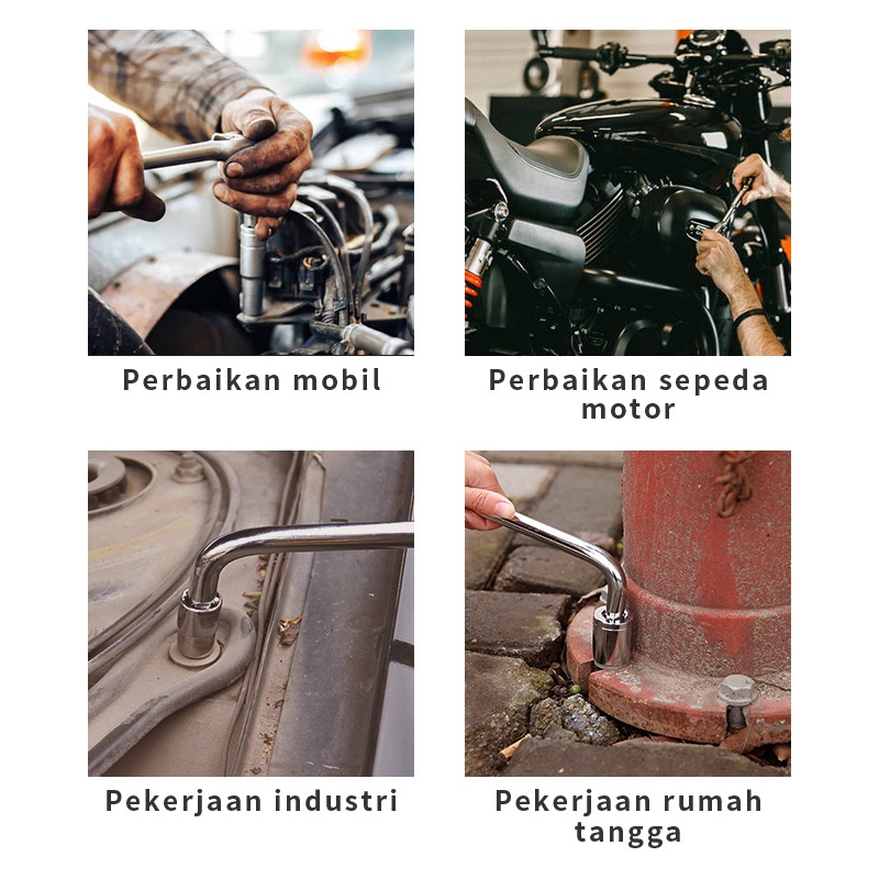 ISKU Sambungan Gagang Sok Kunci Shock Set 10pcs 8-24mm Socket Kunci Set Motor Socket Wrench Set Sok/mata sok 1/2 inch 6 pt