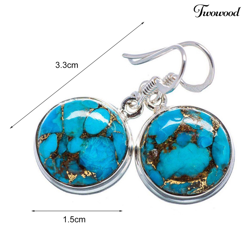 1 Pasang Anting Kait Gantung Desain Geometri Hias Turquoise Imitasi Hypoallergenic Gaya Retro Untuk Wanita