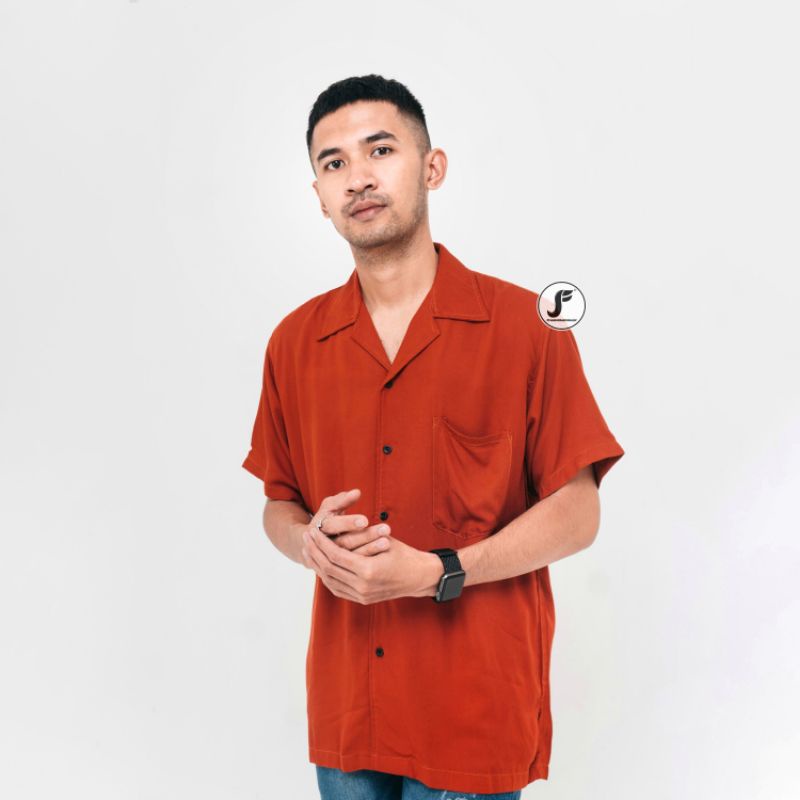 FASHIONBANDUNG KEMEJA RAYON PRIA LENGAN PENDEK TERRACOTA