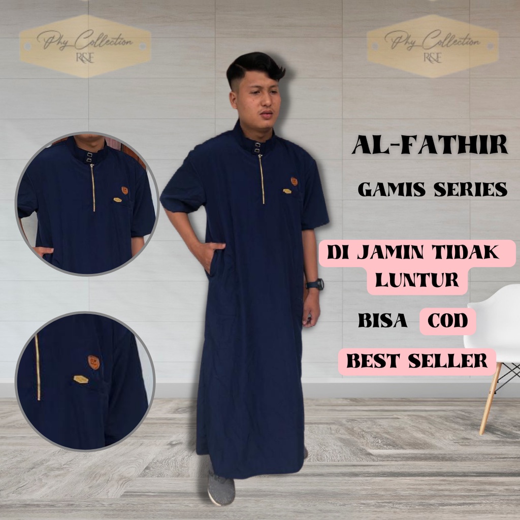 AL-FATHIR Gamis Jubah Polos Laki Laki Dewasa Gamis Pria Muslim Jubah Lengan Pendek Ikhwan Premium Ukuran S M L XL XXL XXXL