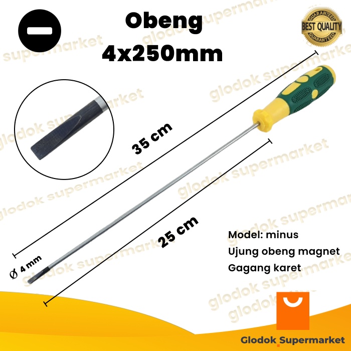 Obeng Minus 10 inch Diameter 4mm Panjang Besi 25cm Magnet Gagang Karet