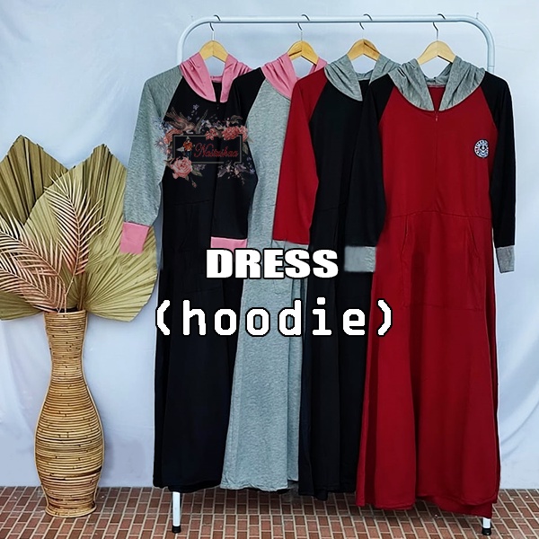 Long Dress Hoodie Wanita Oversize Korea Style Terbaru Bahan Babyterry Pakaian Wanita Panjang Dress Oversize Hoodie Jumbo