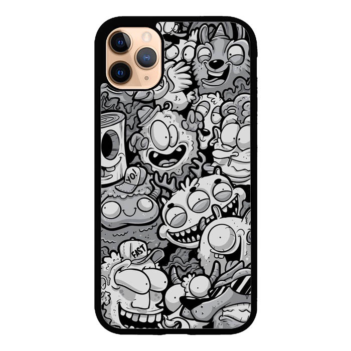 Casing Case iPhone 11 X XR XS Max 7 8 Plus Doodle Black And White P0037