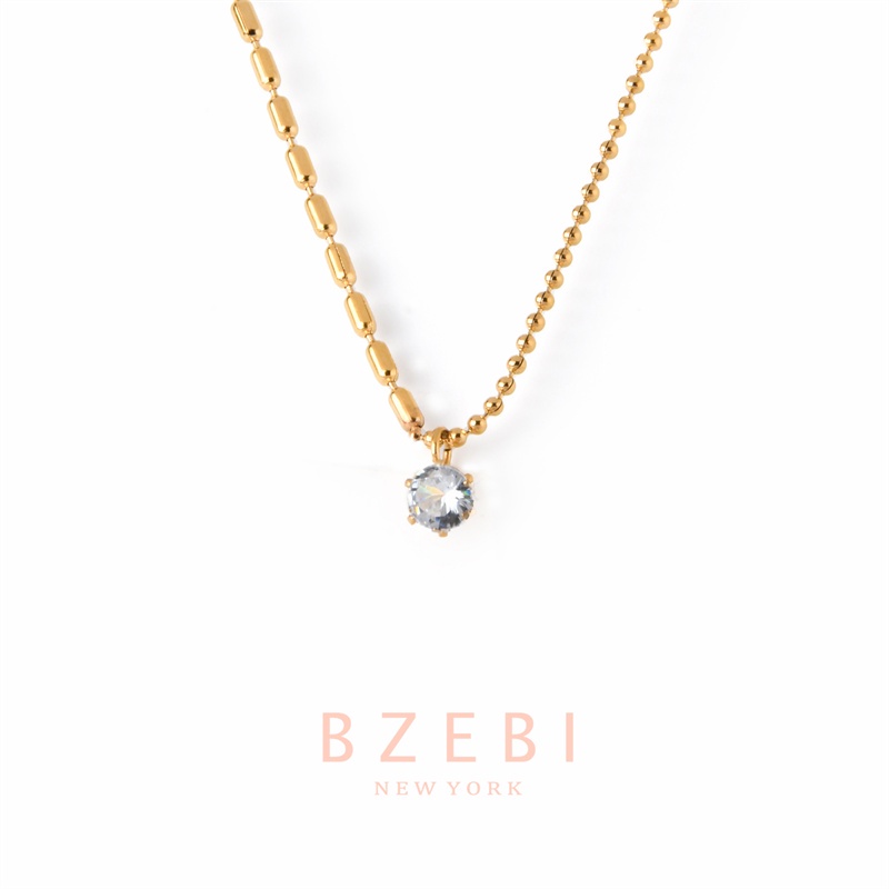 Kalung Emas 18k Dengan Liontin Berlian Bahan Titanium Steel Anti Karat Gaya Korea Untuk Wanita 84n