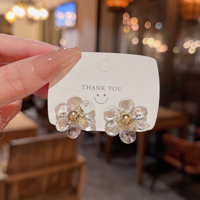 Anting Tusuk Sterling silver 925 Desain Bunga Hias Kristal Berlian Imitasi Mewah Untuk Wanita