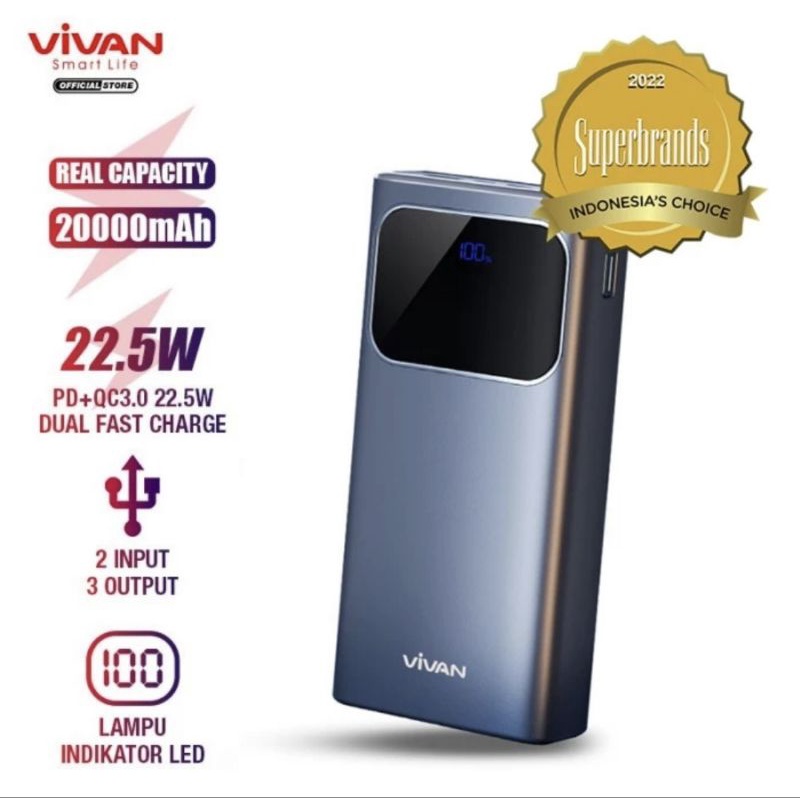 Vivan VPB-C20 Powerbank 20000mAh Fast Charging PD+QC03 VOOC