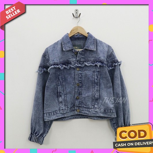 Sera Denim Jaket Jeans Sobek Wanita Jacket Jins Denim Cewek Robek Korean Style Kekinian Jaket Denim 