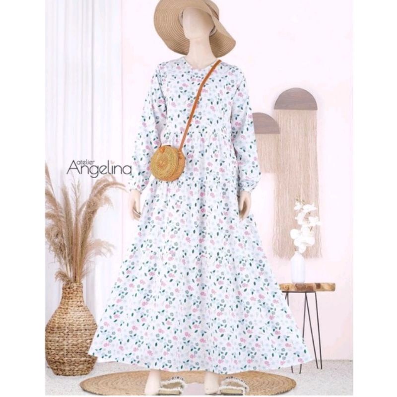 Bella Dress Mixed Floral White Pink by Atelier Angelina _ Dress putih _ Gamis Putih _ Baju putih