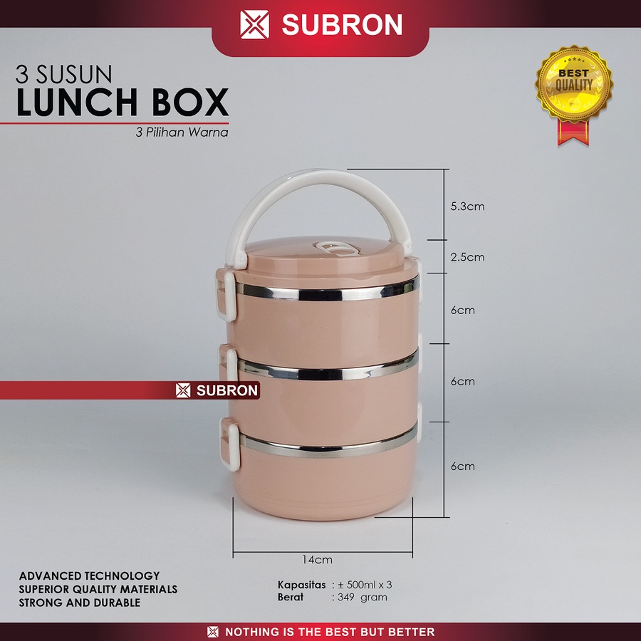 Lunch Box Tempat Bekal Makanan Warna Polos 3 Susun - SUBRON