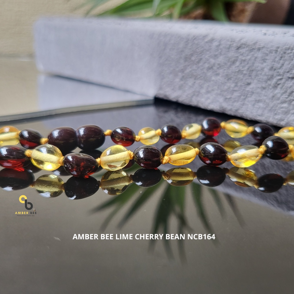 Kalung Amber Bayi Anak Tumbuh Gigi Premium Glossy Bean Lime Cherry NCB164 By Amber Bee