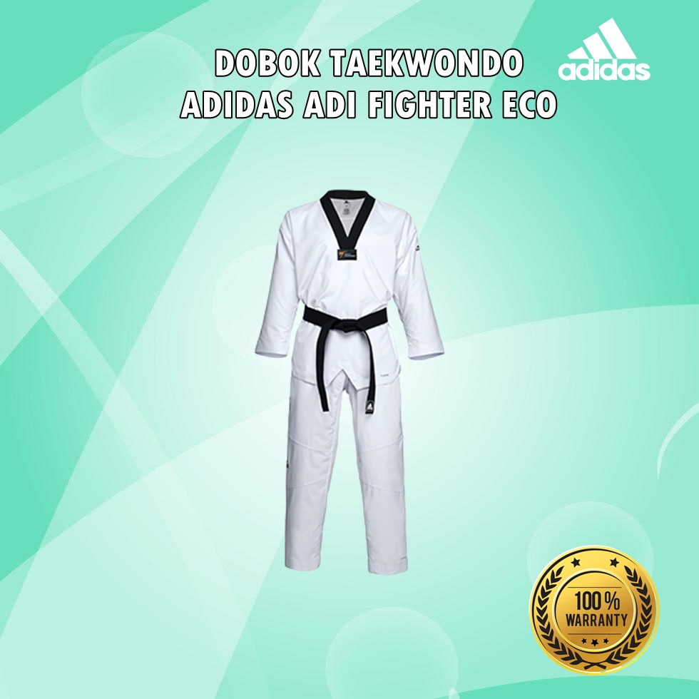 DOBOK TAEKWONDO KERAH HITAM ADIDAS ADI FIGHTER ECO