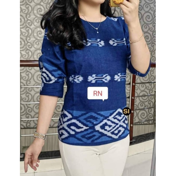 blouse atasan wanita baju tenun kantor motif tenun