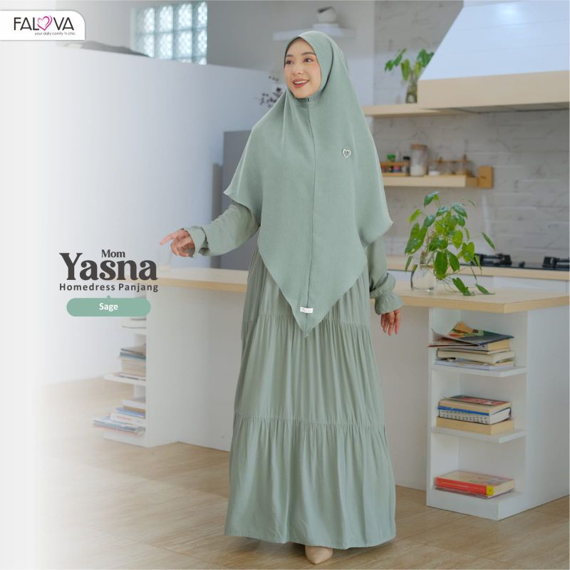 YASNA, Baju Gamis Polos, Homedress Panjang DEWASA  dari Falova-Sagegreen