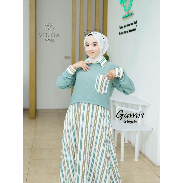 GAMIS CRINKLE SALUR AIZA DRESS ORIGINAL VENYTA FASHION/COD/