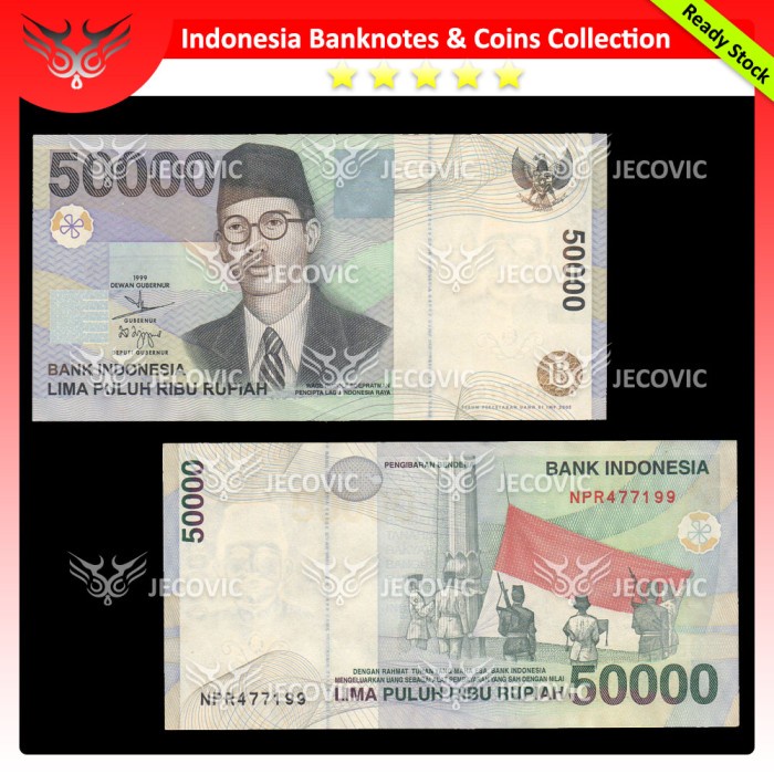 INDONESIA 50000 Rupiah 1999 /05 WR Soepratman, AUNC , Uang Kuno