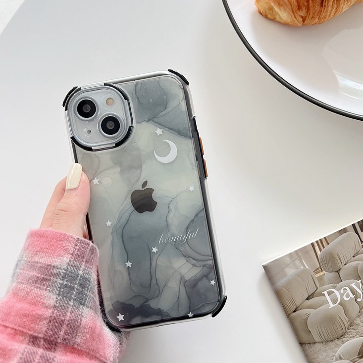 Baolongwish Apple Casing hp IPhone 11 12 13 14 Pro Max iPhone 14 Plus Shockproof Cassing iphone 11 12 case hp iphone 13 Black Starry Sky Moon Girls Gift