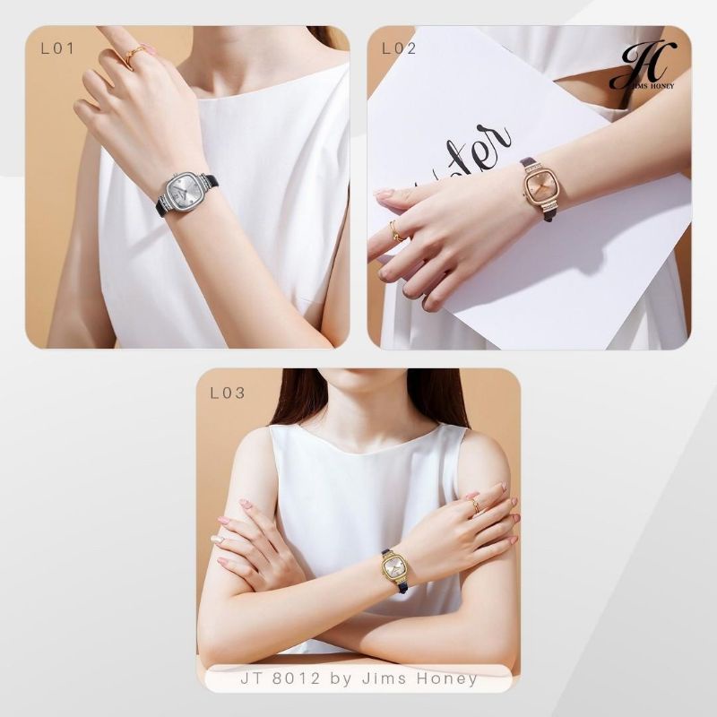 JIMS HONEY 8012 ORI JAM TANGAN KULIT WANITA ANTI AIR ANALOG STAINLESS QUARTZ WATCH BOX FASHION CEWEK KOREA