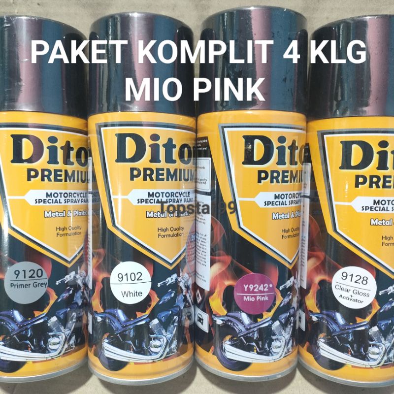 Pilok Cat Diton Premium Paket Komplit 4 Kaleng Mio Pink Ping 9242 Primer Grey 9120 White 9102 Clear Gloss 9128 400cc Pilox Paketan Cat Semprot Special Spray Paint