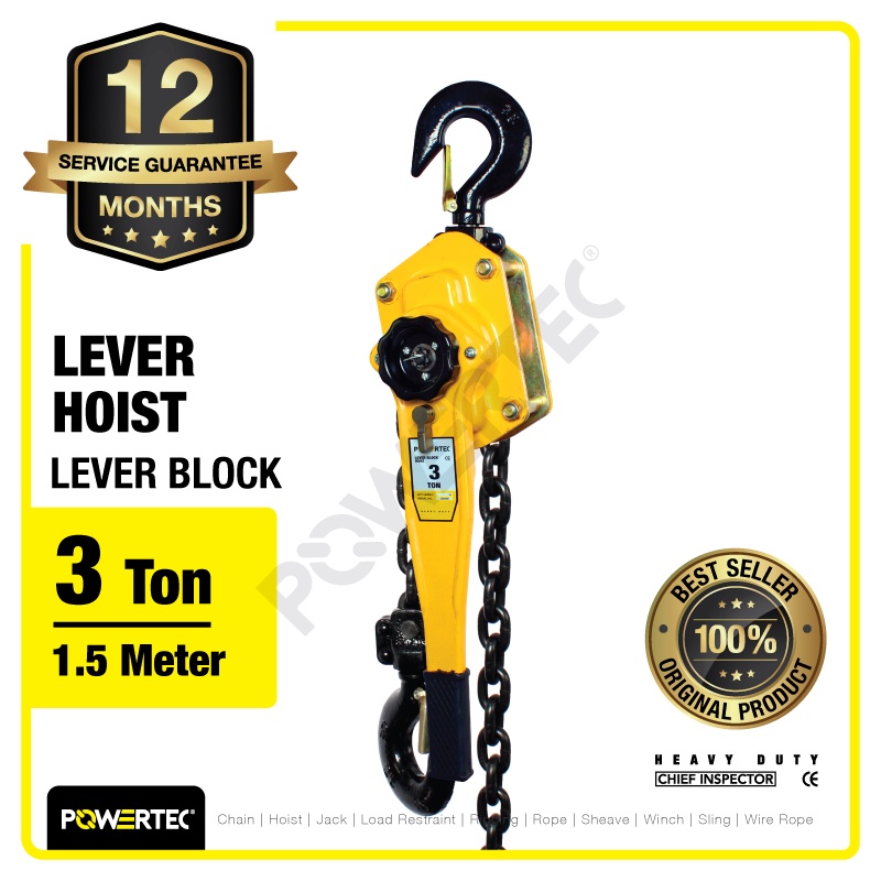 Jual POWERTEC Lever Block / Lever Hoist 3 Ton x 1.5 Meter Shopee