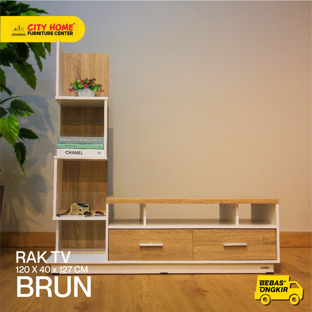Rak TV BRUN 120 cm Wall Unit TV Unit Scandinavian | City Home Cikarang