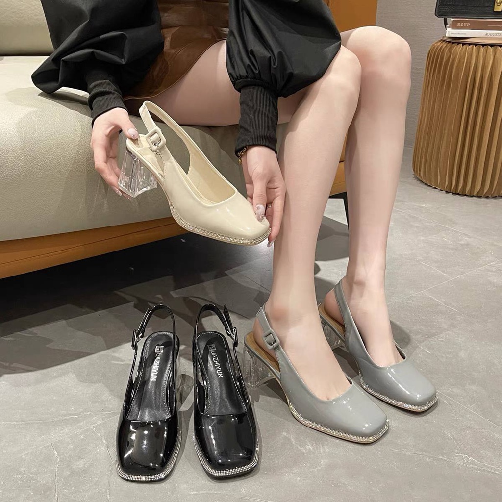 DDS712 heels kaca terbaru wanita import sepatu heels tapak tahu murah sepatu fashion kekinian Cod Jakarta