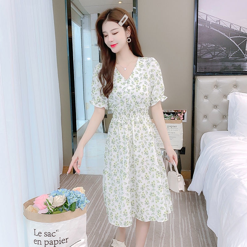 Lengan Pendek Gaun Sifon Anak-anak 2022 Musim Panas Baru In Super Peri Mahasiswa Leher V Mori Bunga Peri Gaun