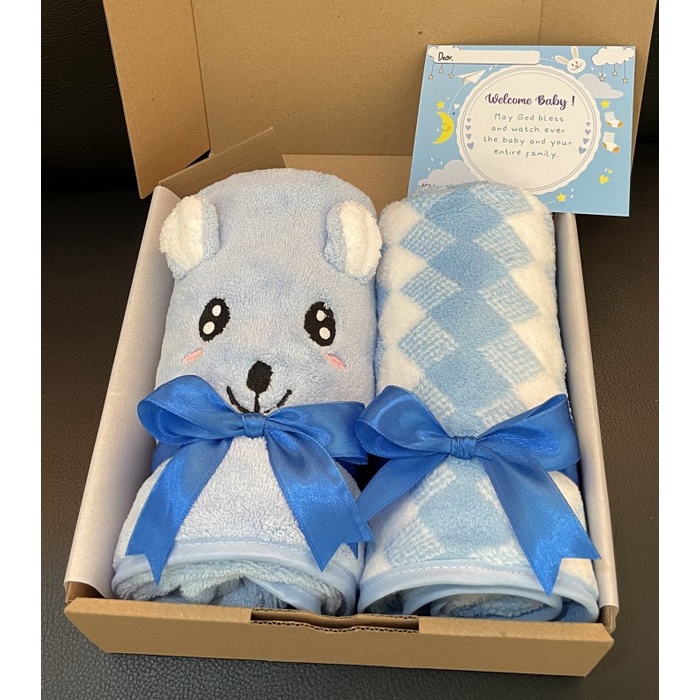 

(COD) Hampers Bayi Handuk Selimut | Kado bayi | Hamper baby boy girl - HK Handuk-Biru