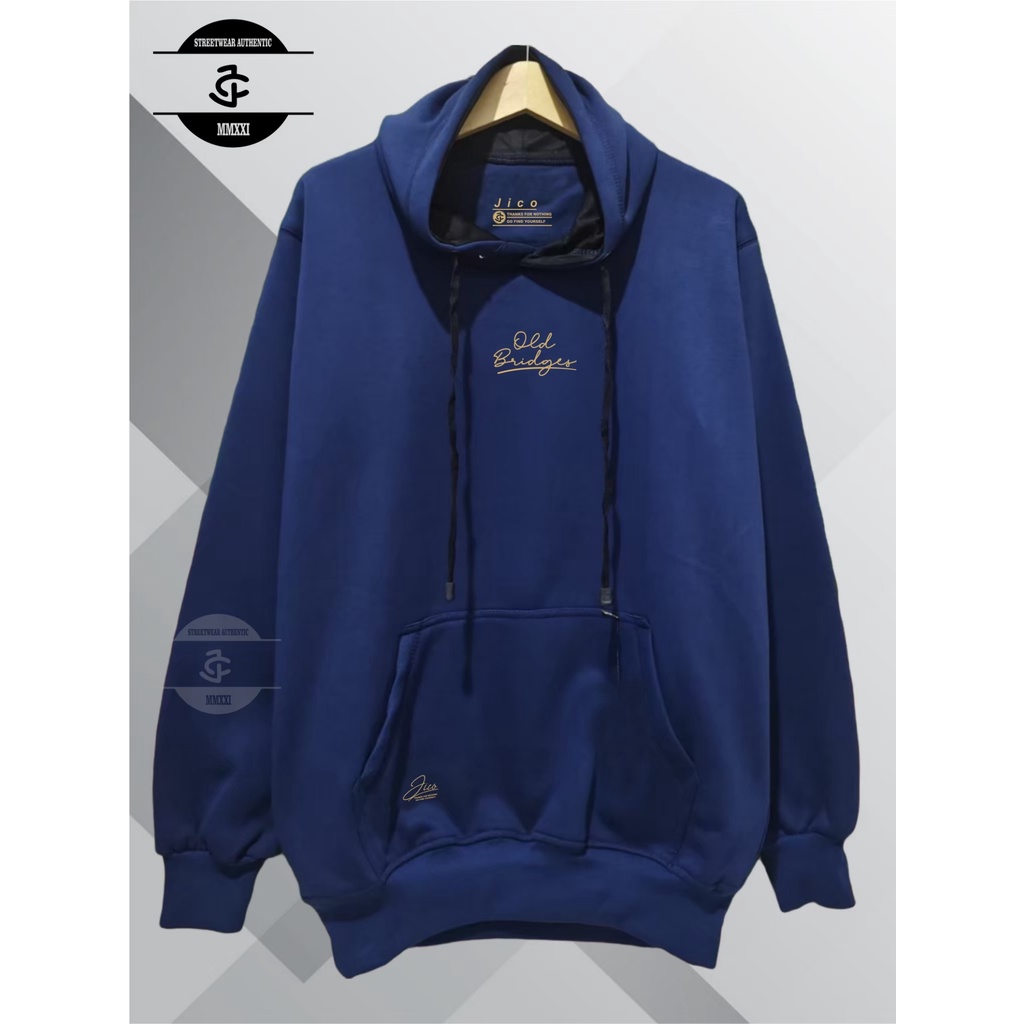 Jaket Hoodie Pria dan Wanita Unisex Terbaru 2022 Bahan Katun Fleece Original Brand Distro JICO Lokal Kota Bandung List Old Bridges Warna Navy