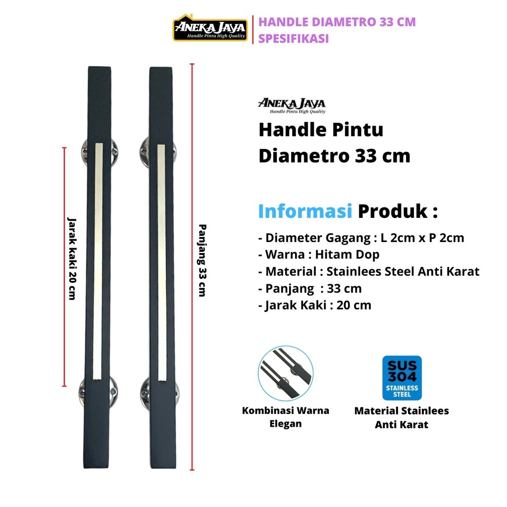 Handle Pintu Utama Set Kunci 33 cm Hitam doff Tarikan Pegangan Handle Minimalis Stainlees