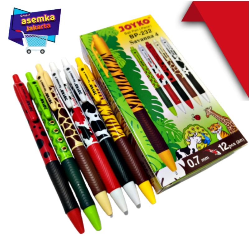 Bolpen Pulpen Motif Joyko BP-232 Savanna 4 Pena 0.7 mm isi 12pcs