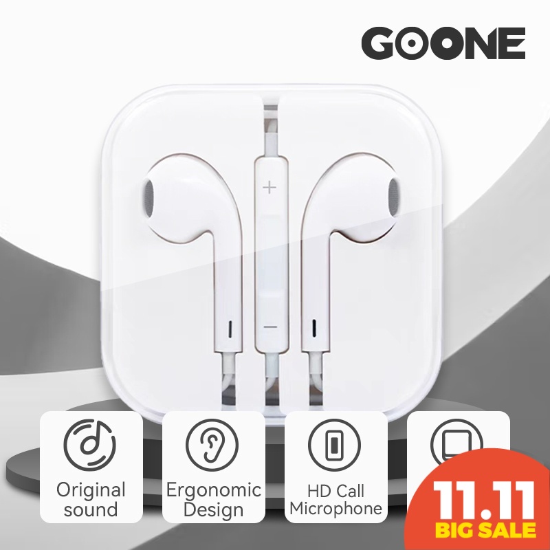 GOONE Earphone Headphone Dengan Kotak Warna Putih 3.5mm Kabel Jack Headset Musik Hp Komputer