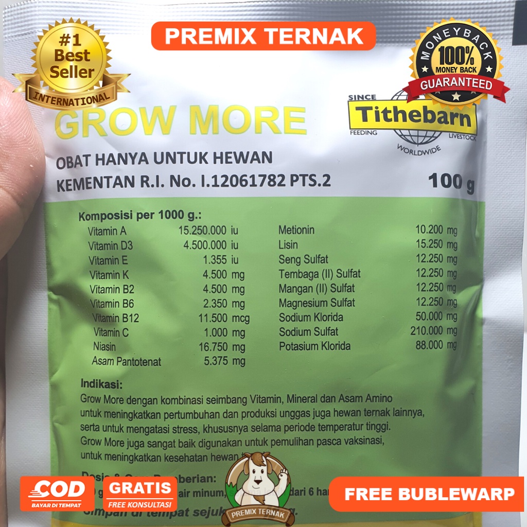 VITAMIN AYAM GROW MORE 100 gram - Multivitamin Trace Mineral dan Asam Amino Ayam bebek