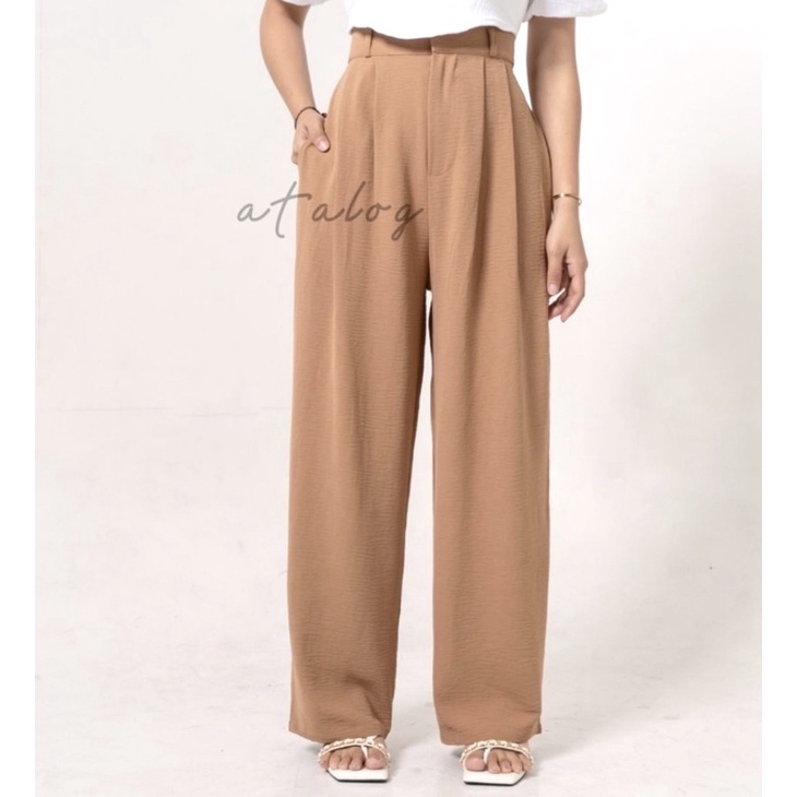ATALOG - Celana Kulot Crinkle Highwaist Wanita Loose Cullote Pants | Celana Kulot Panjang