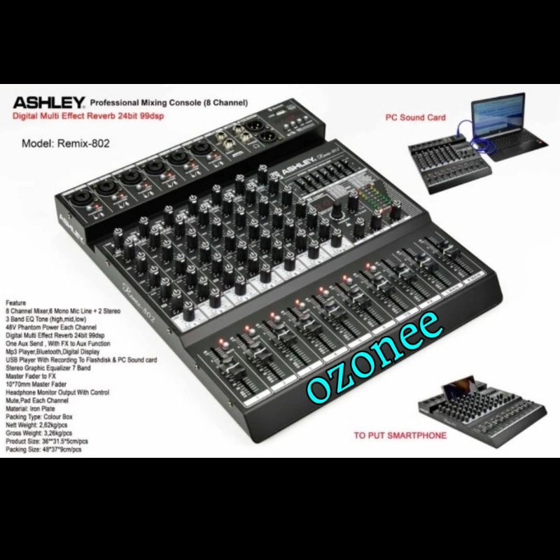 MIXER 8 CHANNEL ASHLEY REMIX 802 EFFECT REVERB SOUNDCARD ORIGINAL