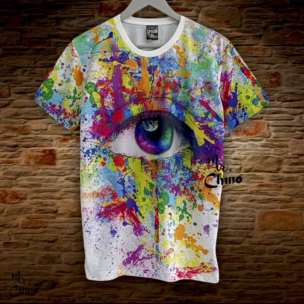 Kaos Pria Distro Motif Colorful Artist Eye | Baju Kaus Pria Warna Warni | Kaos Putih Keren Cowok Kek