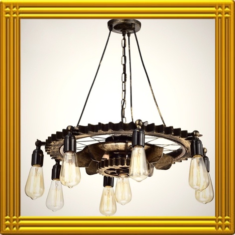 Lampu gantung gir roda RUSTIC vintage retro INDUSTRIAL elegan light dining bed room interior dekoras