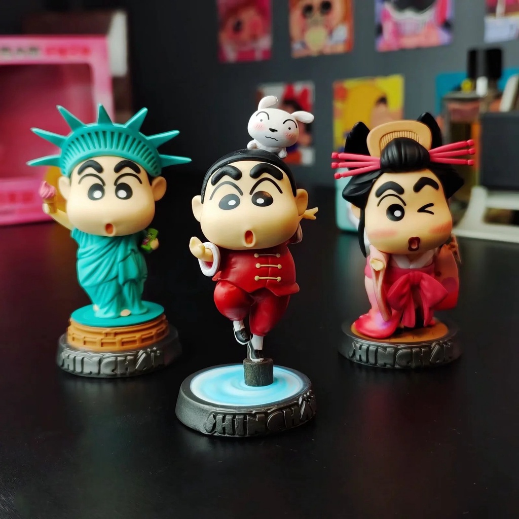 Mainan Boneka Action Figure Crayon Shin-Chan Cos Patung Liberty Gaya China Jepang Untuk Dekorasi Mobil