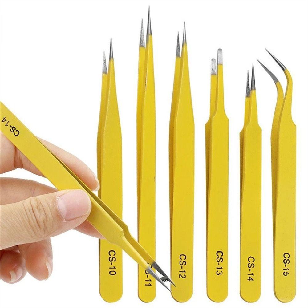 Agustina Anti-Statis Pinset Tepi Presisi Tahan Lama DIY Alat Telepon Mainboard Lengkung Ujung Lurus Perbaikan Hand Tools Forceps