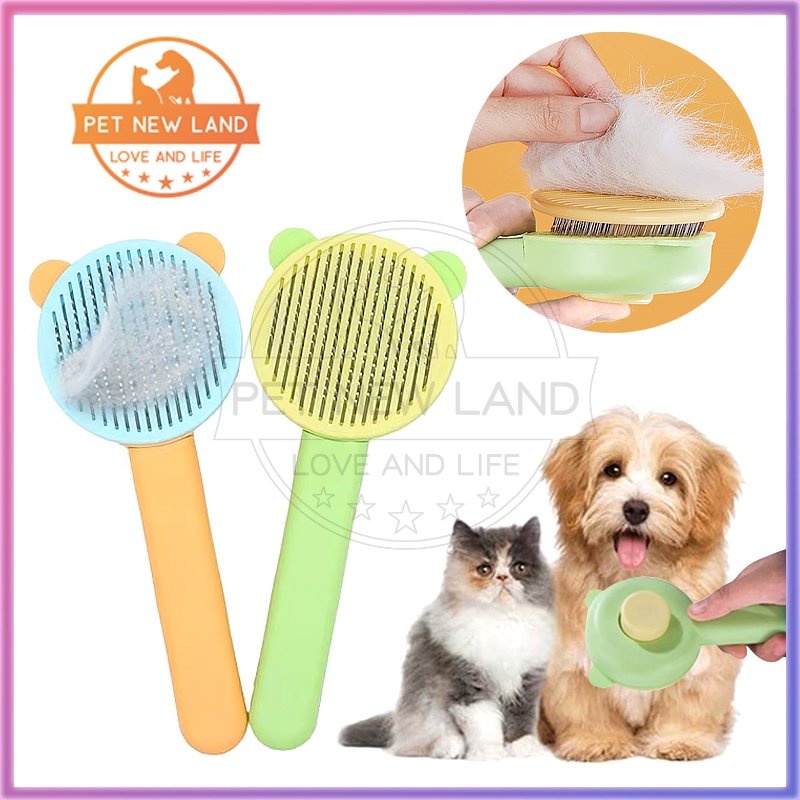 Sisir Bulu Kucing Tombol Sisir Kucing Otomatis Sisir Grooming Press Kucing Pet Hair Comb