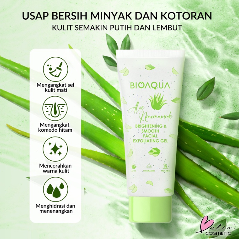 ❤ BELIA ❤ BIOAQUA Facial Exfoliating Gel Aloe Peach 100g | Face Scrub | Niacinamide | Brightening | Smooth | BPOM