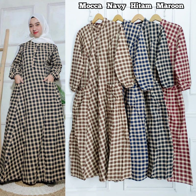 GAMIS KOTAK JVN Set Hijab//Gamis Kotak Katun Kerah Sanghai//Dress Kotak