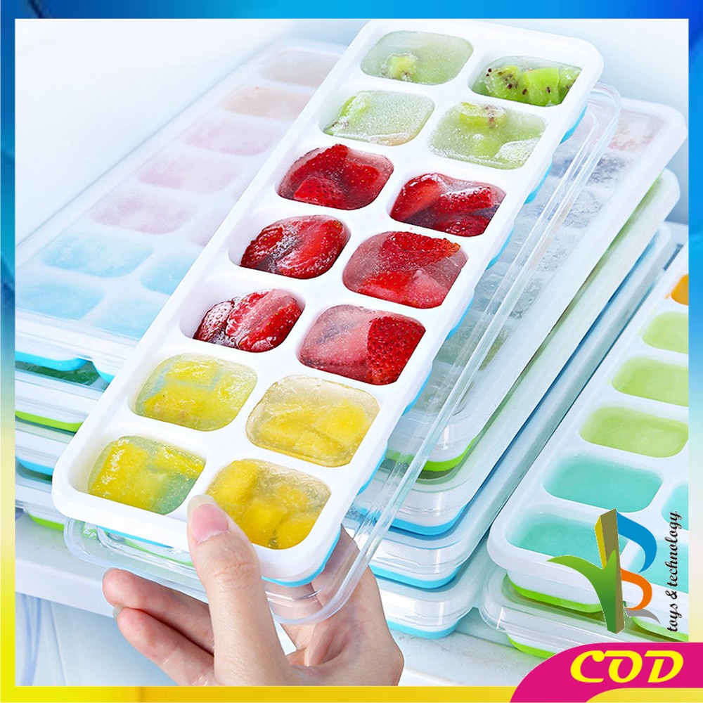 RB-C532 Cetakan Es Batu Dengan Tutup Bentuk Kotak Bahan Silikon Serbaguna / Ice Cube Tray 14 Slot / Cetakan Coklat Pudding Jelly