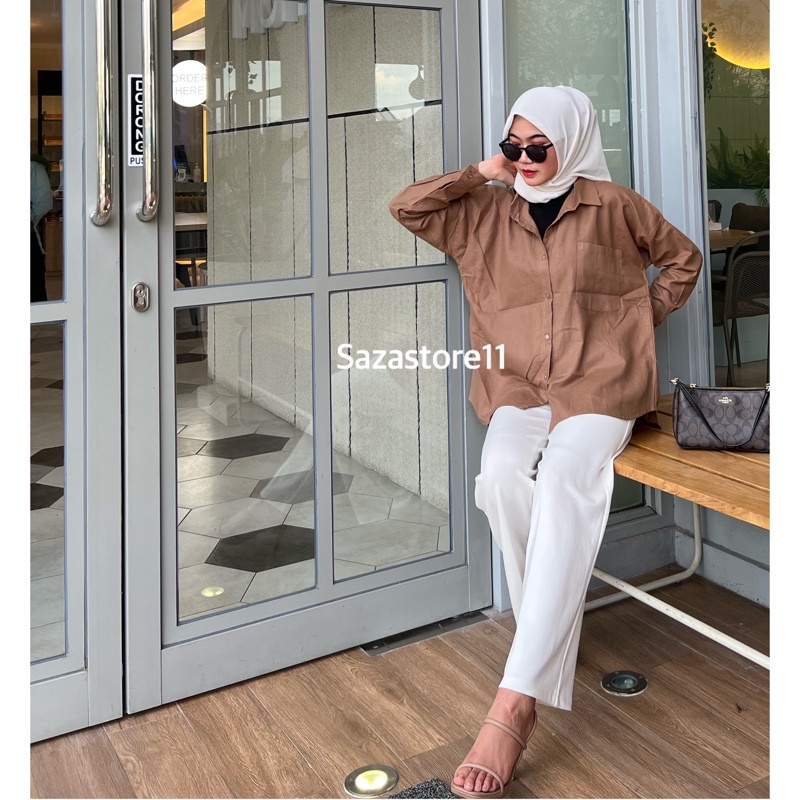 Kemeja Linen Oversized - Oversize Shirt-OVERSIZE BROWN