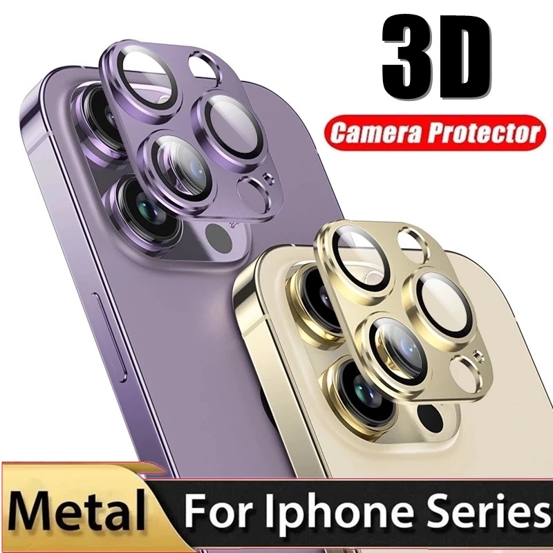 Pelindung Lensa Kamera 3D Bahan Metal Untuk iPhone 13 14 PRO MAX 12 13 Mini 14 Plus 11 12 PRO MAX